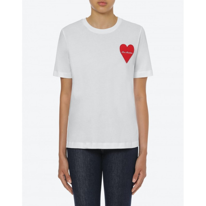 LOVE MOSCHINO - T-Shirt Patch Cuore  - Bianco