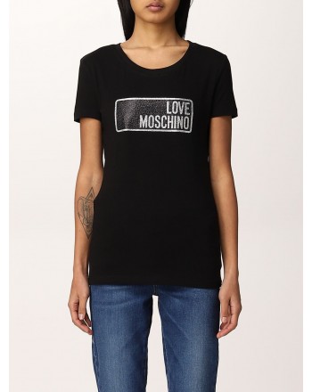 LOVE MOSCHINO - T-Shirt Stampa Etichetta - Nero
