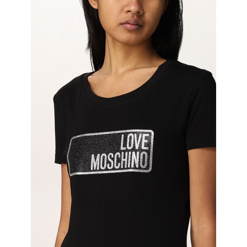 LOVE MOSCHINO - T-Shirt Stampa Etichetta - Nero