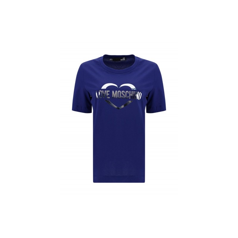 LOVE MOSCHINO - T-Shirt Cuore Metallico - Blu Elettrico