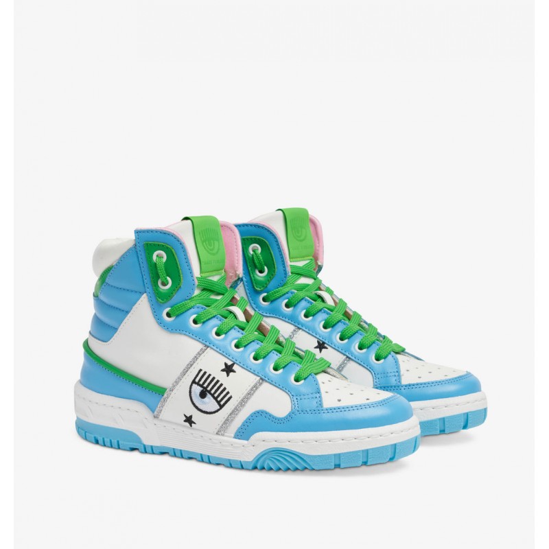 CHIARA FERTRAGNI - CF1 HIGHT sneakers in leather - White/blue/green
