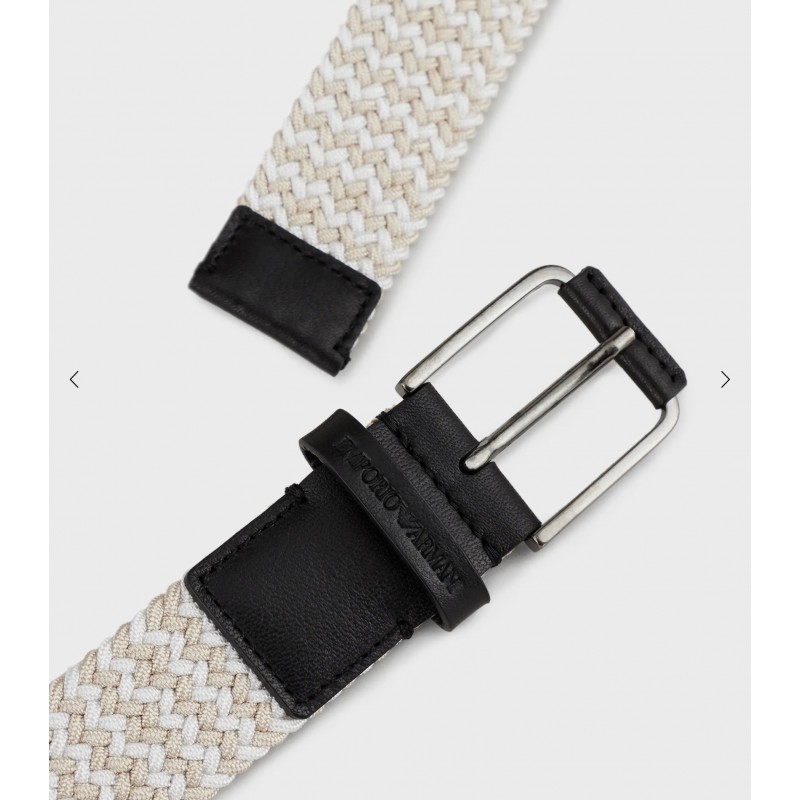 EMPORIO ARMANI - Braided Fabric Belt - Beige / White