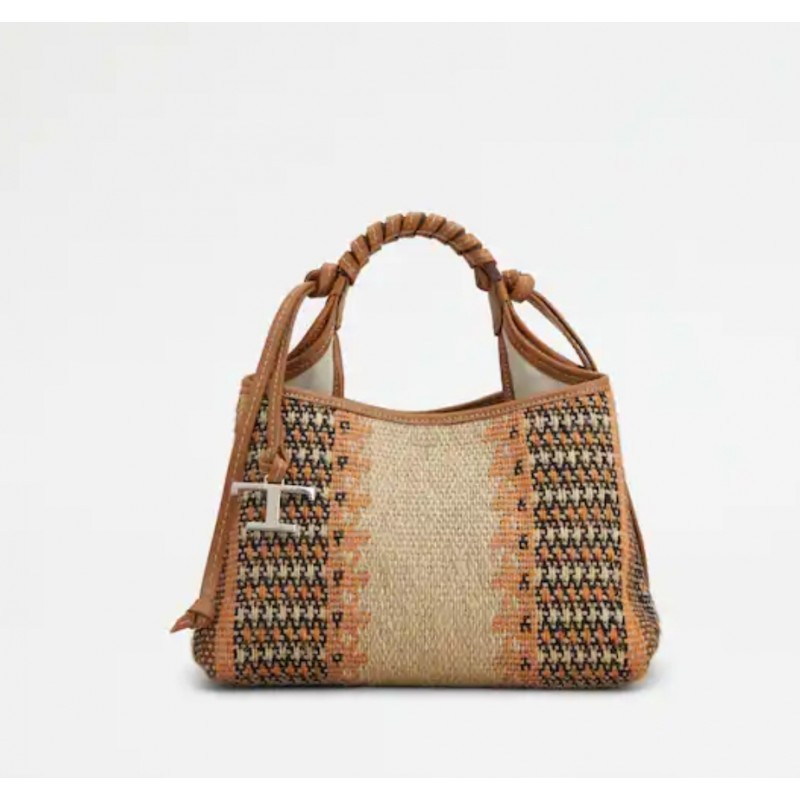 TOD'S - Leather and Fabric Bag - Marmelade/Dark Kenia
