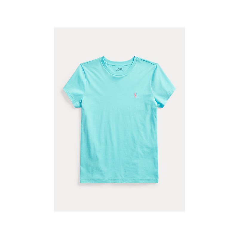 POLO RALPH LAUREN - T-Shirt in Cotone  con Logo- Turchese