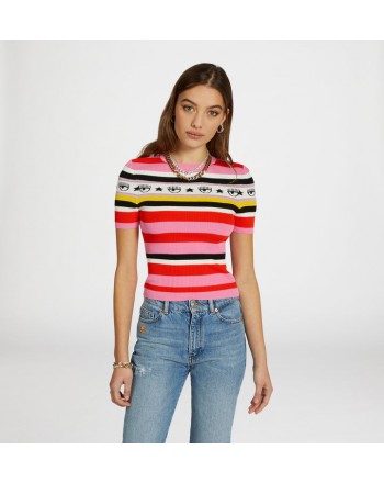 CHIARA FERRAGNI - LOGOMANIA Knit T-Shirt - Multicolor