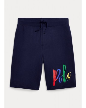 POLO RALPH LAUREN KIDS - Short in spugna spa con logo - Blu navy