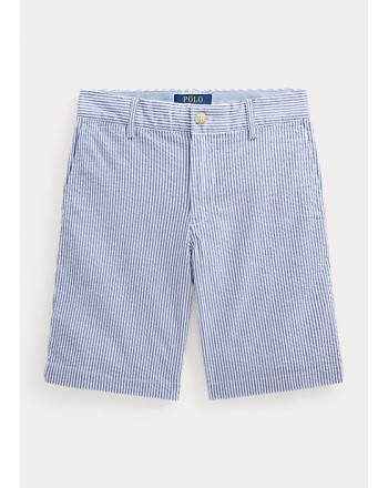 POLO RALPH LAUREN KIDS - Straight shorts in stretch seersucker - Blue / White