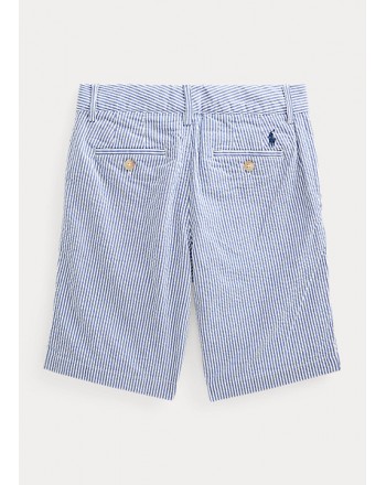 POLO RALPH LAUREN KIDS - Straight shorts in stretch seersucker - Blue / White