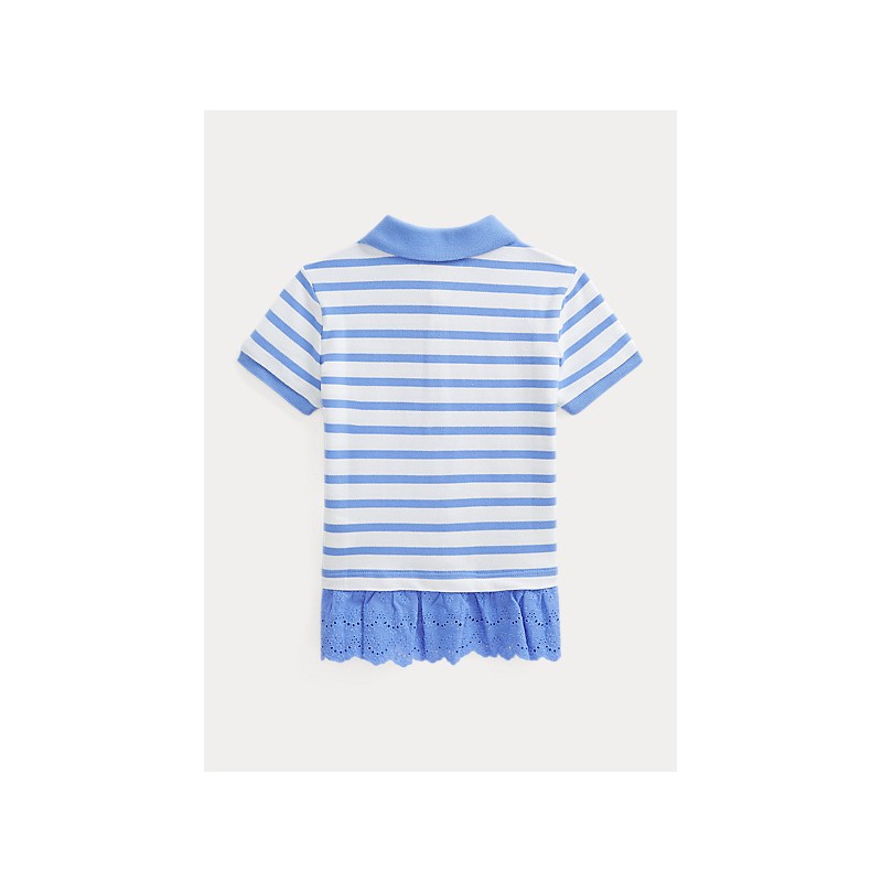 POLO RALPH LAUREN KIDS - PiquÃ© polo shirt with openwork embroidery - White / light blue