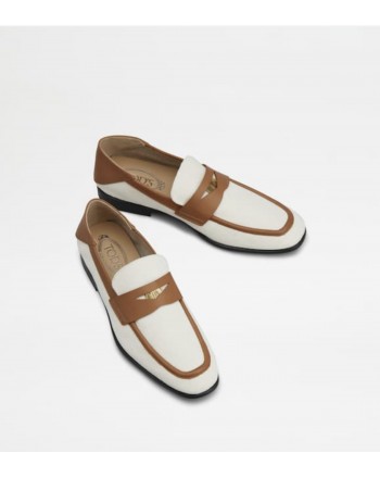 TOD'S - Canvas and leather loafer XXM51B0FK90KQ502MI - White / Brandy
