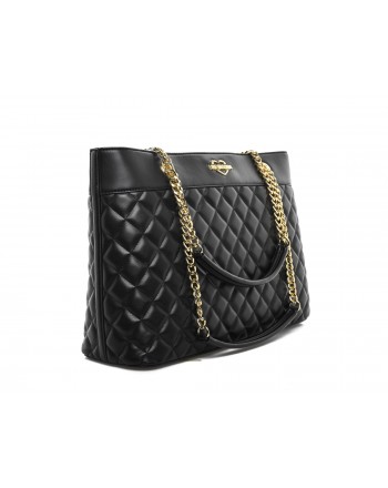 LOVE MOSCHINO - Quilted effect Shopping Bag with Chains - Black