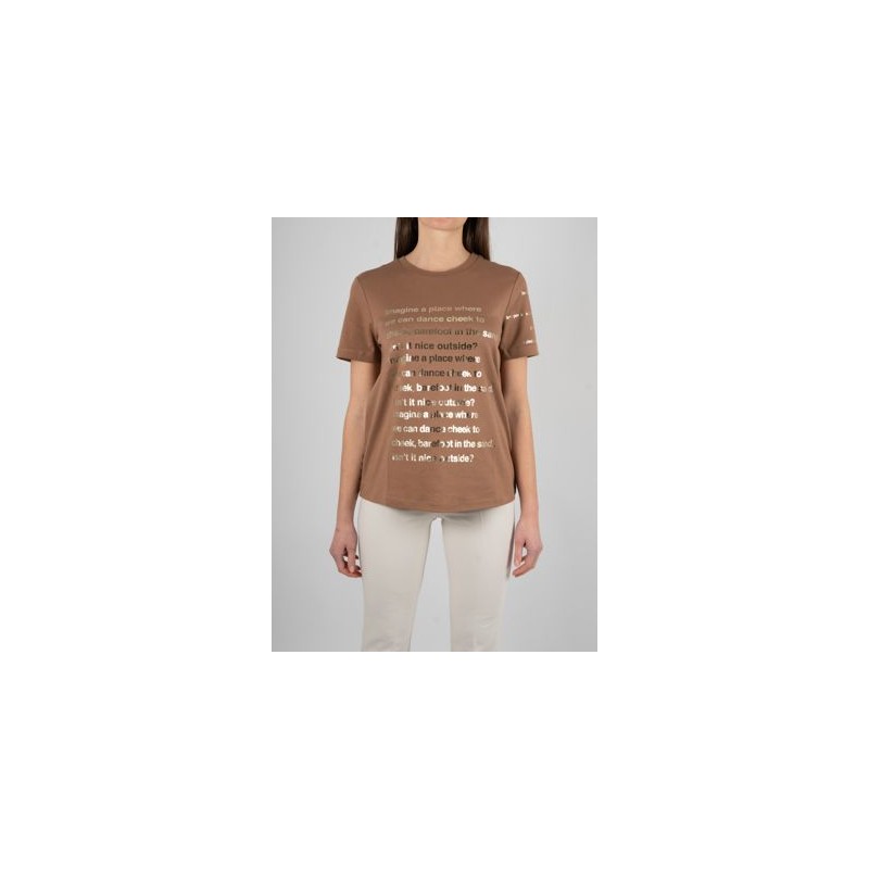 S MAX MARA - GIGA Cotton T-Shirt - Camel Writing