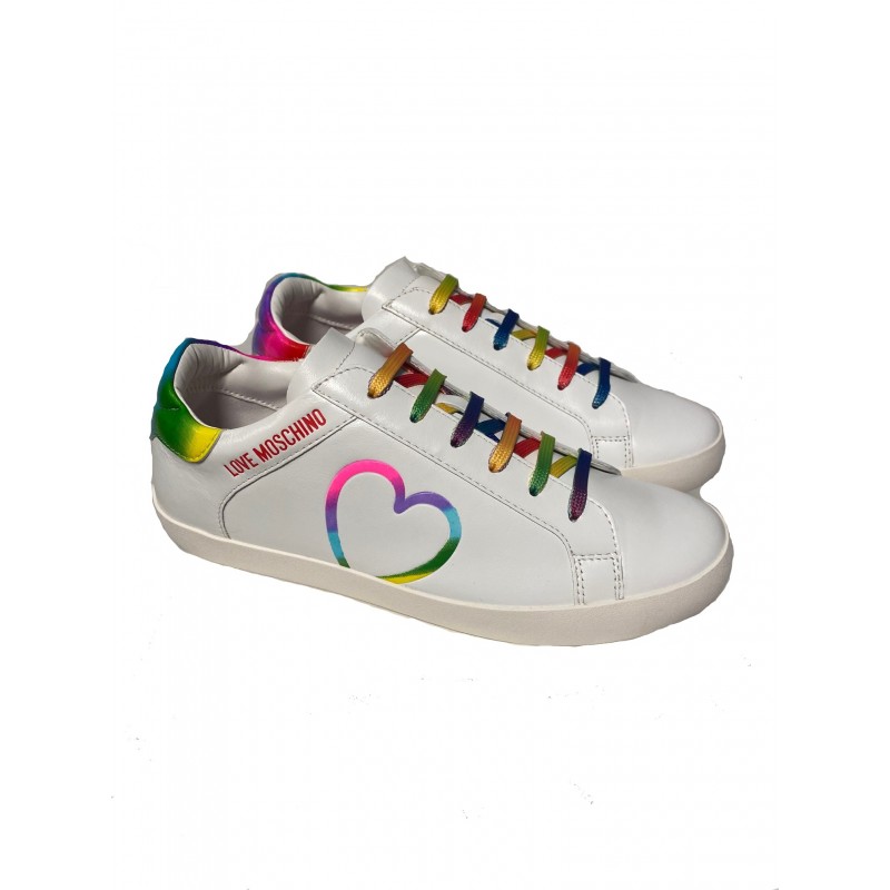 LOVE MOSCHINO - Sneakers in pelle stampa Arcobaleno - Bianco/Color