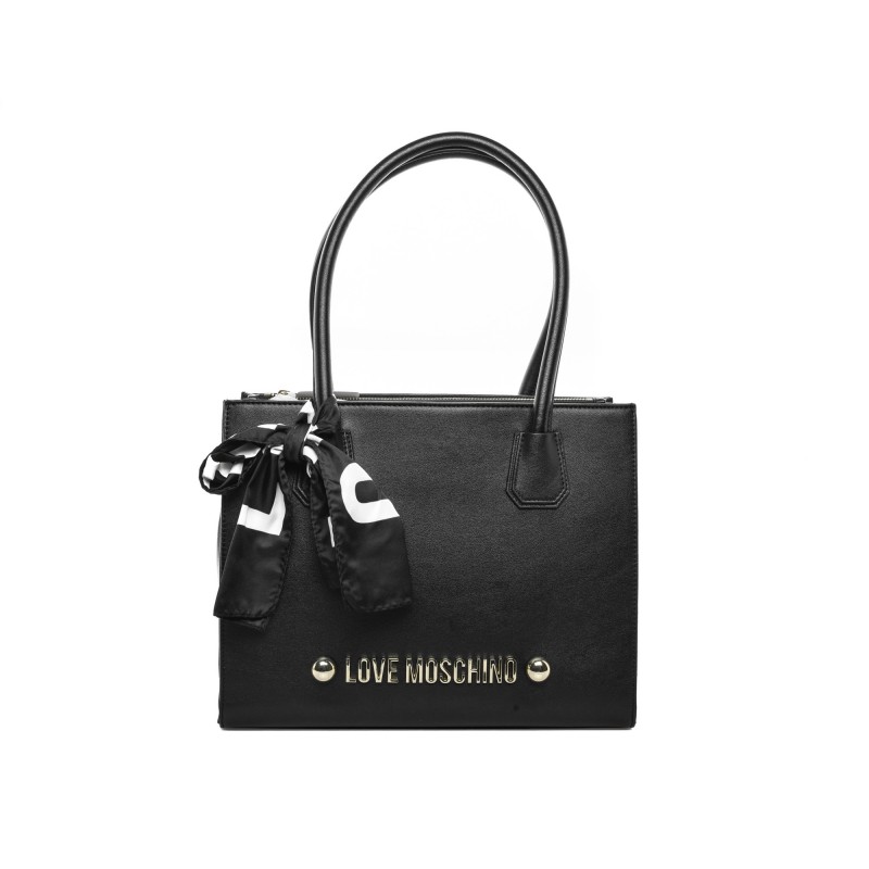 LOVE MOSCHINO - Faux leather bag with logo Lettering and bow - Black