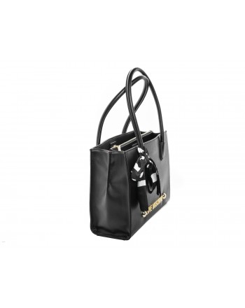 LOVE MOSCHINO - Faux leather bag with logo Lettering and bow - Black
