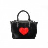 LOVE MOSCHINO - Hand bag in eco shearling with heart embroidery - Black