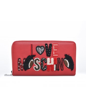 LOVE MOSCHINO - Portafoglio zip around in ecopelle con logo ricamato - Rosso