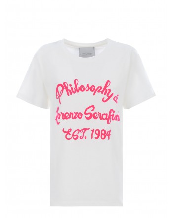 PHILOSOPHY di LORENZO SERAFINI - Cotton  Fuchsia Logo T-Shirt  - White
