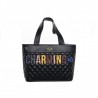 LOVE MOSCHINO -  CHARMING Shopping bag in quilted faux leather with patches - Black