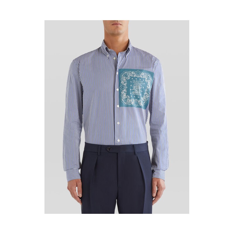 ETRO - Striped shirt with screen printing - White / Blue