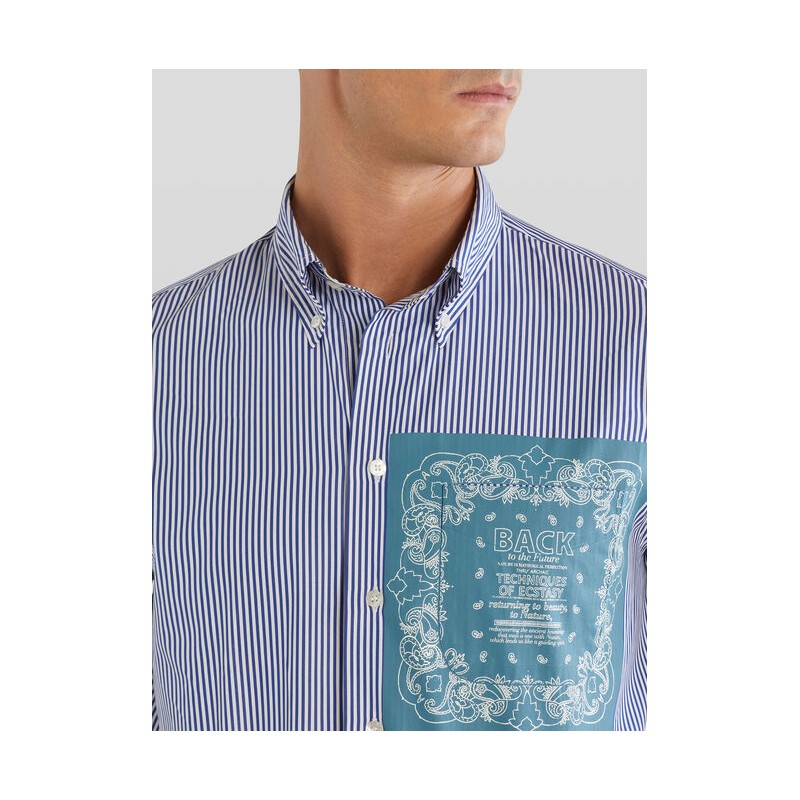 ETRO  - Camicia riga con stampa serigrafica - Bianco/Blu