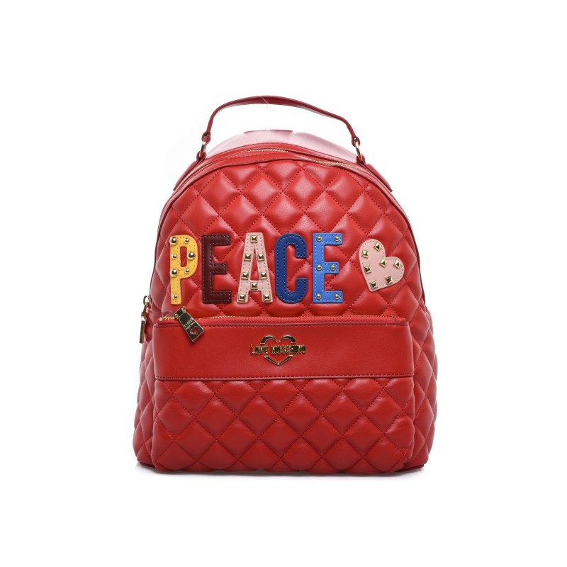 LOVE MOSCHINO -  Faux leather backpack with PEACE patch - Red