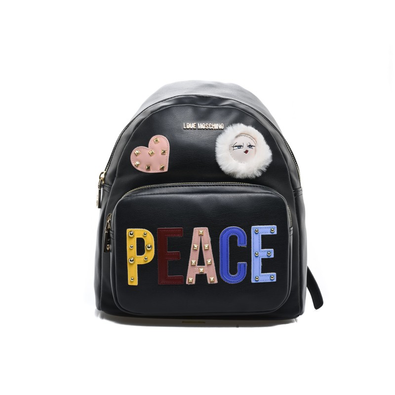 LOVE MOSCHINO - PEACE Patch Backpack - Black