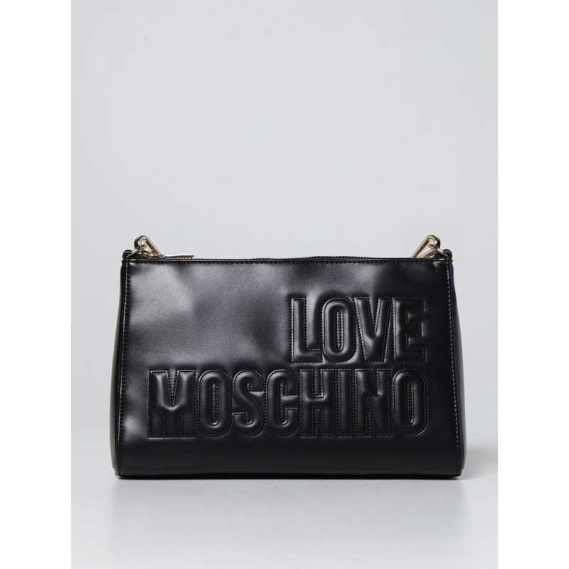 LOVE MOSCHINO - Synthetic Leather Bag with Stitched Logo - Black
