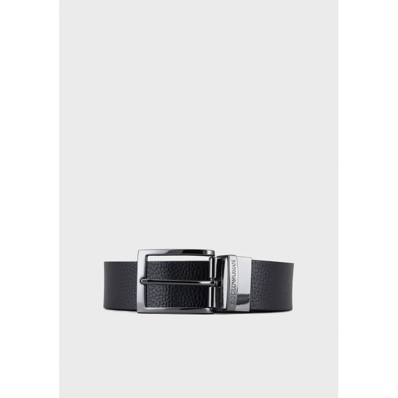 EMPORIO ARMANI - Reversible belt in embossed leather - Blue