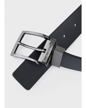 EMPORIO ARMANI - Cintura reversibile in pelle stampa palmellata - Blu