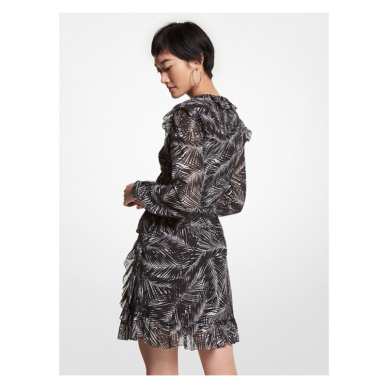 MICHAEL BY MICHAEL KORS - Georgette wrap dress with palm print - White / Black