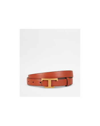 TOD'S - Cintura Reversibile in Pelle con Logo T - Marmalade/Golden