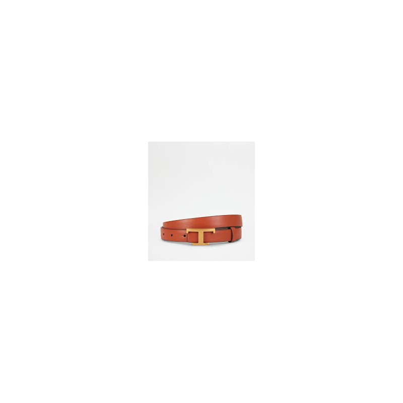 TOD'S - Cintura Reversibile in Pelle con Logo T - Marmalade/Golden