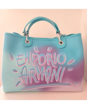 EMPORIO ARMANI - Borsa Shopping Logo Colorato - Azzurro