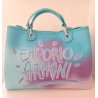 EMPORIO ARMANI - Multicolor Logo Shopping Bag- Light Blue