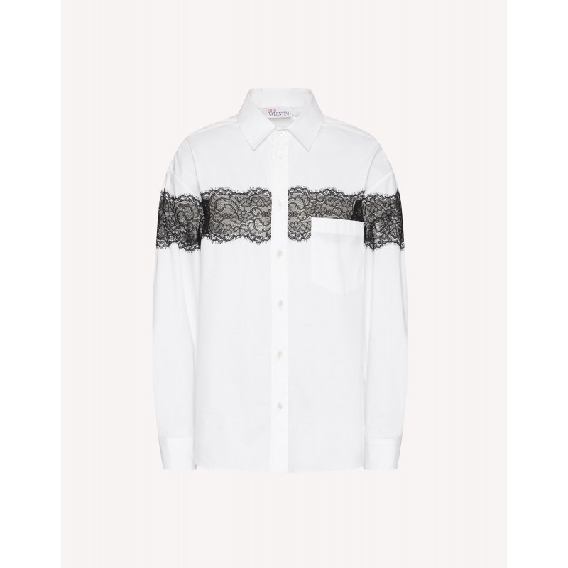 RED VALENTINO - Cotton Popeline and Lace Shirt -  White