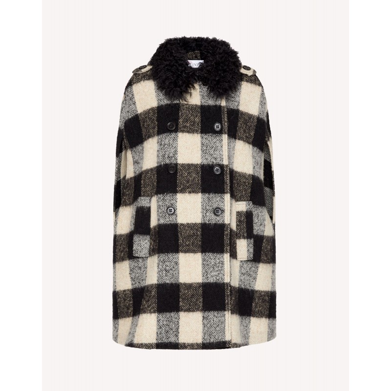 RED VALENTINO - Check Patterned Wool Cape - Ivory/Black