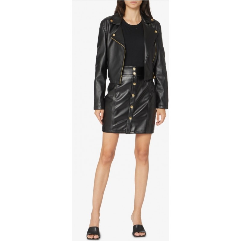 CHIARA FERRAGNI - Faux Leather Mini Skirt with Logo Buttons - Black