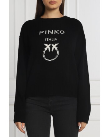 PINKO - Maglia in Lana con Logo BURGOS 1 - Nero/Bianco