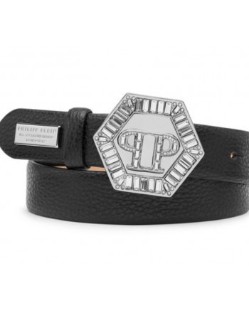 PHILIPP PLEIN - Rhinestone Buckle Leather Belt - Black