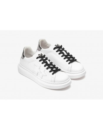 2 STAR- Sneakers 2SD3709 Pelle - Bianco/Antracide/Cocco