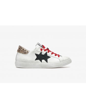 2 STAR- Sneakers 2S3603 - 135 Leather - White / black / Leopard