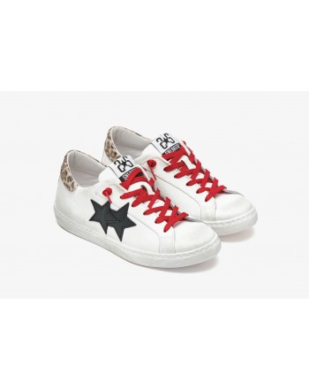 2 STAR- Sneakers 2S3603 - 135 Pelle - Bianco/nero/Leopardo