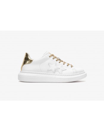 2 STAR- Sneakers 2S3707-074 Pelle - Bianco/Oro/Cocco