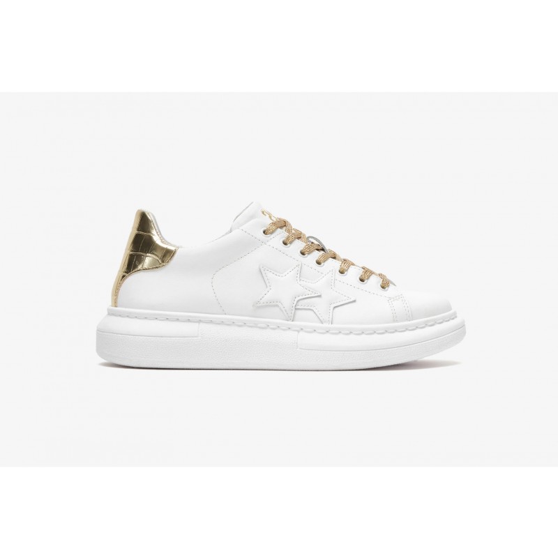 2 STAR- Sneakers 2S3707-074 Leather - White / Gold / Coconut
