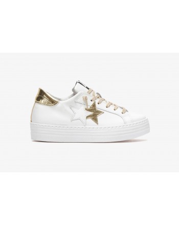 2 STAR- Sneakers 2SD3672  Pelle - Bianco/Oro/Cocco