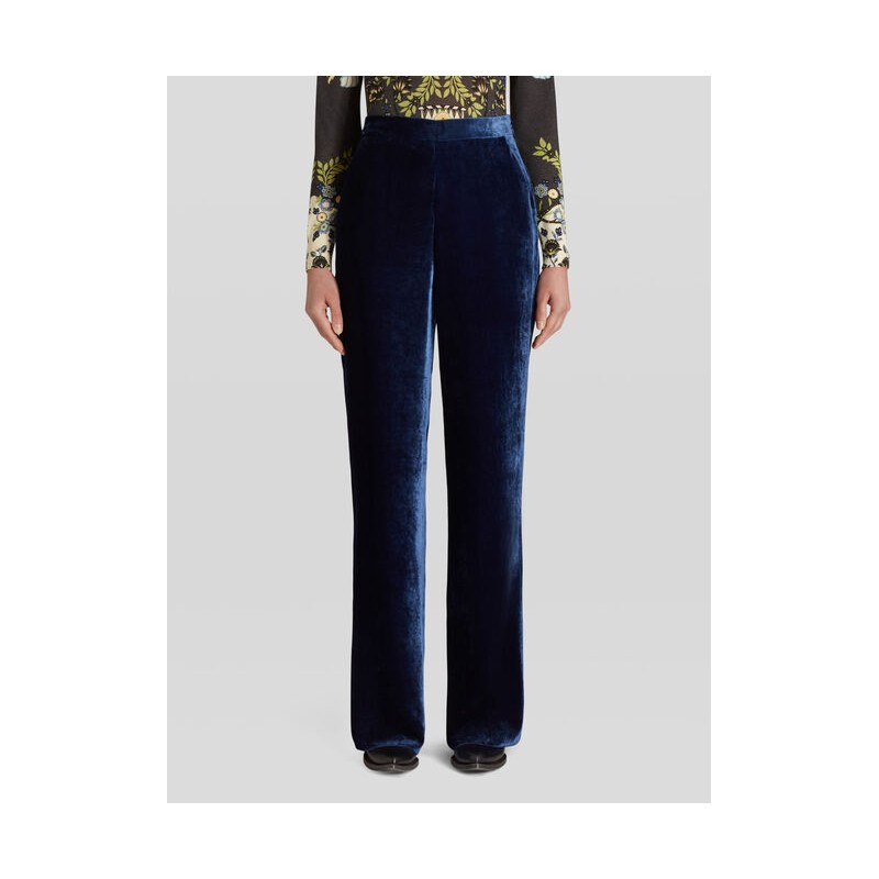 ETRO - Silk and Velvet Trousers - China Blue