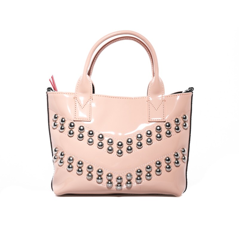 PINKO -  PRESANELLA Patent leather  bag with studs - Pink