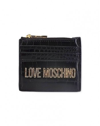 LOVE MOSCHINO - Croco Printed Zipper Purse - Black