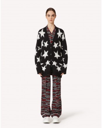 RED VALENTINO - Blended Mohair Stars Patterned Cardigan Knit - Black/Ivory